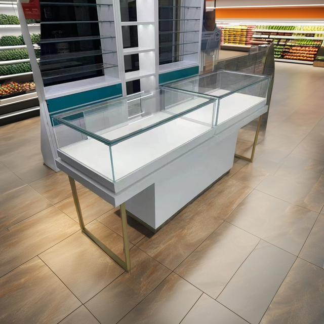 Gold and Glass Display Cabinet for Cigarettes Smoke Shop Counter with Lock Store Showcases for Whole Shop Renovation