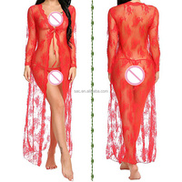SacKnove W387 nouvelle Amérique européenne Femme mode dentelle transparente maille une pièce chemise de nuit femmes Lingerie Robe Sexy