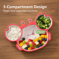 Nouvel ensemble de vaisselle pour enfants en fibre de bambou, motif dessin animé mignon et frais, assiette compartimentée en forme de crabe pour bébé, cadeau maternel et infantile