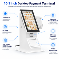 Kiosque de commande en libre-service de 10,1 pouces, Android 11 RK3566 2 Go 32 Go avec imprimante de reçus de 80 mm, scanner QR pour restaurant de restauration rapide