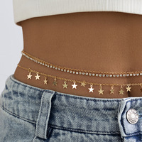 Sensuelle Chaîne de Corps Superposée en Métal avec Étoile, Cœur Pêche, Paillettes et Strass Griffe Multicouche pour Femme Bijou de Corps