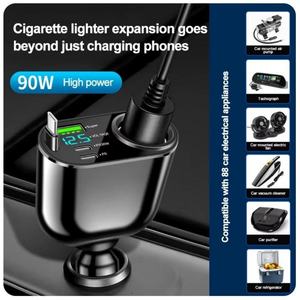 Cargador de Coche Retráctil 4 en 1 de 90W, Cargador de Coche Eléctrico USB de 100W 12V 24V de Aluminio, Estación de Carga Rápida Tipo C - Product Image 5