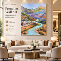 Peinture à l'huile texturée, Canyon enroulé par la rivière, eau turquoise, falaises violettes, art mural, décoration intérieure pour hôtel