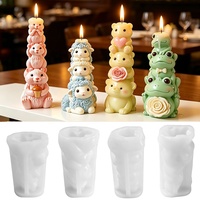 Molde de silicona 3D DM1414 para apilar animales (Oso, Oveja, Ardilla, Rana) para resina epoxi, velas, jabones, yeso y adornos DIY