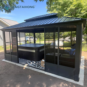 Pavillon sur mesure avec toit rigide, espace de vie extérieur 12*12, portes coulissantes, structure résistante au vent, structure en aluminium, salle de <span class=keywords><strong>jardin</strong></span> - Product Image 1
