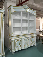 Coiffeuse Rococo de luxe française antique en bois de bouleau massif sculpté avec miroir, design modulaire, bleu clair royal et feuille d'or pour chambre à coucher