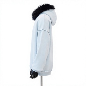 Unisex Light Blue Hooded Fleece Pullover Sweatshirt 100% Cotton Breathable Eco-Friendly Regular Fit Winter Streetwear - Product Image 5