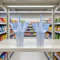 Cangkir Plastik Freyo Tower 2 in 1 untuk Es Krim, Jus, Boba, Teh Buah, dengan Wadah Snack di Atasnya, Ukuran 500ml dan 700ml