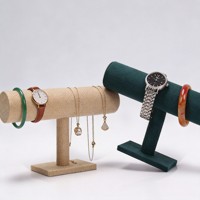 Présentoir de bijoux en forme de T avec support cylindrique enveloppé de flanelle, pour bracelets, colliers, montres et bagues, pour comptoir de magasin