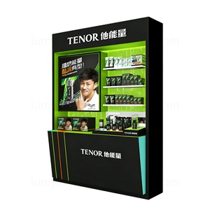 OEM Wooden Display Cabinet with LED Lights Floor Showcase for Cosmetics Men Skincare <b>Counter</b> Display Stand - Product Image 6