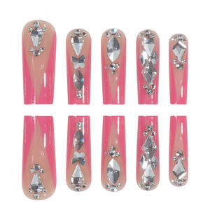 Hochwertiges 24-teiliges V-förmiges rotes französisches Sarg-Voll bohrer ABS-Material Falsche Nägel Modisches Design Fabrik Großhandel - Product Image 4