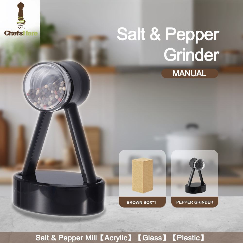 black Pepper Mill+Black+Glass+Acrylic+Plastic