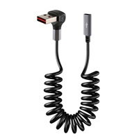 Câble de données USB-C vers USB-A à ressort avec conception rétractable, ligne d'extension USB 2.0 mâle-femelle, port d'angle central 3D pour CarPlay