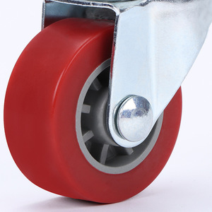 Pu Flat Swivel Caster 1.5 Inch 2 Inch Red Polyurethane Wheel Silent Industrial Furniture Casters Plate Mount - Product Image 2