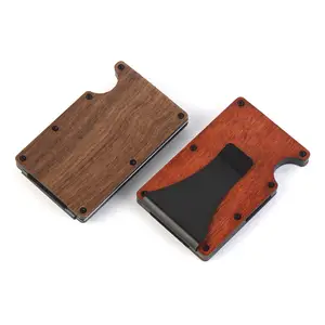 Portefeuille minimaliste pour femme ou homme avec pince à billets Portefeuille en bois RFID en fibre de carbone Porte-cartes de crédit avec capacité de 15 cartes