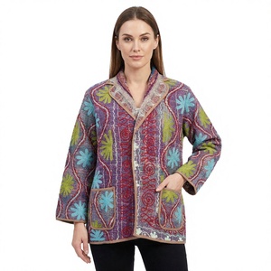 Manteau vintage brodé Kantha le plus vendu pour femme, fait main, tricoté, boutonné, multicolore, en coton, taille unique, imprimé numériquement - Product Image 1