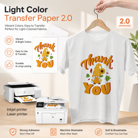 Papier de transfert jet d'encre A3 A4 personnalisé avec logo 2.0 pour tissus légers, t-shirts en coton, papier imprimable à chaud pour l'impression de vêtements
