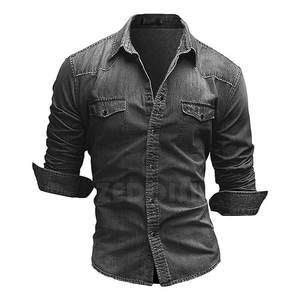 <span class=keywords><strong>Chemise</strong></span> décontractée pour <span class=keywords><strong>homme</strong></span>, style occidental, coupe ajustée, en denim respirant, tie-dye batik dégradé, taille européenne, pour le commerce transfrontalier - Product Image 4
