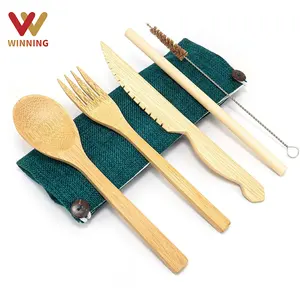 Winning Custom Eco Friendly Recycled Disposable Portable Knife Forks Spoons Bamboo Wood Cutlery Travel Set With Napkin