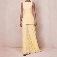 Robe longue plissée unie pour femme, col rond, sans manches, plis verticaux, ourlet évasé, pour l'été, les soirées, les mariages, vente en gros, OEM