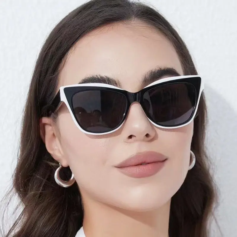 UNOC 2023 Trend New Cat-eye Sunglasses Ins Style Black and White Color Glasses Fashion Simple Big Frame for Men and Women