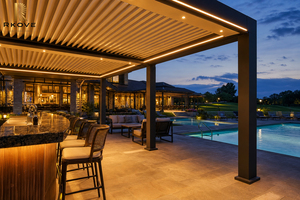 Pérgola Motorizada Inteligente de Aluminio RKOVE RK-C3 6x7m, Gazebo con Techo de Láminas Eléctricas para Bar o Pabellón con Iluminación LED Cálida - Product Image 4