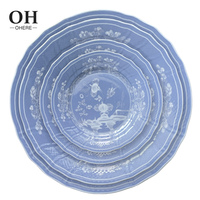 Encre bleue service de vaisselle de luxe décoratif vintage en céramique et en porcelaine personnalisé style italien vente en gros de porcelaine fraîche toutes couleurs