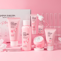 LAIKOU Kit Visage Complet Sakura 6 Pièces Soin Hydratant, Réduit les Ridules, Éclaircit le Teint – Lotion Tonique, Crème, Crème Contour des Yeux, Nettoyant