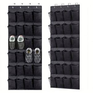 Classic Design White Hanging Shoe Organizer <b>Storage</b> Bag 28 Mesh Pockets Over-the-Door <b>Fabric</b> Rack With Metal Hooks - Product Image 3