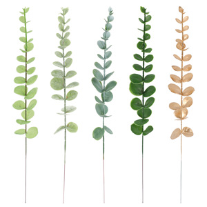 Feuilles d'eucalyptus artificielles à tige unique pour la décoration florale de la maison et des mariages, aménagement de l'agencement, verdure en gros - Product Image 5