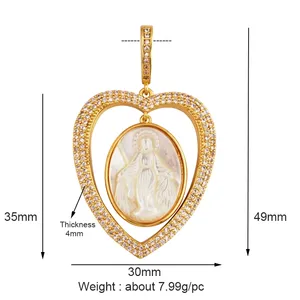 Unique Religieux Jésus <span class=keywords><strong>Sainte</strong></span> <span class=keywords><strong>Vierge</strong></span> Marie Amour Coeur Charms <span class=keywords><strong>Pendentif</strong></span>, Plaqué Or 18K Micro Zircon Bijoux Collier Fournitures K31 - Product Image 2