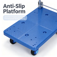 Chariot utilitaire à plateau plat robuste en acier inoxydable pliable 150 kg avec roulettes silencieuses en PU pour la logistique d'entrepôt