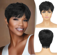 Perruque pas cher faite à la machine perruque courte droite coupe lutin cheveux humains pour femmes noires avec frange cheveux vierges brésiliens