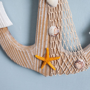 Mediterranean Style Wooden Anchor Wall <b>Decor</b> 39cm Hanging Home Decoration 2-Piece Set - Product Image 3