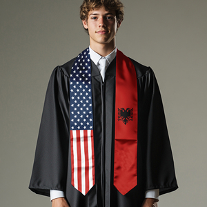 ผ้าพันคอสำเร็จการศึกษาแบบซาตินสำหรับผู้ใหญ่ ขนาด 13*180 ซม. สำหรับการศึกษาต่อต่างประเทศระหว่างสหรัฐอเมริกาและแอลเบเนีย - Product Image 4