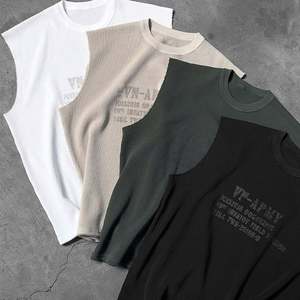 Camiseta personalizada para correr sin mangas para hombre, camiseta sin mangas acanalada de gran tamaño, estilo de punto informal de algodón 100% - Product Image 1