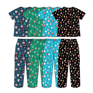 2025 pas cher prix noël neige homme unisexe respirant pur coton imprimé gommage haut personnalisé Carton médical gommage uniforme ensembles - Product Image 2