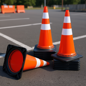 Cônes de signalisation en PVC avec base lestée et tissu réfléchissant 28x14.3x14.3 pouces pour la sécurité des parkings, la construction et la formation à la conduite - Product Image 2