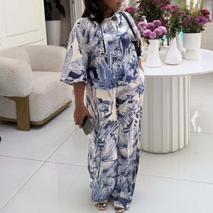 Set Trendy da <span class=keywords><strong>Donna</strong></span> con Stampa Tropicale, 2 Pezzi: <span class=keywords><strong>Camicia</strong></span> con Maniche 3/4 <span class=keywords><strong>e</strong></span> Bottoni & <span class=keywords><strong>Pantaloni</strong></span> a Gamba Larga, <span class=keywords><strong>Completo</strong></span> Elegante da <span class=keywords><strong>Donna</strong></span> - Product Image 2