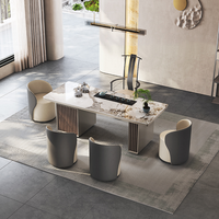 Table Basse Moderne Minimaliste en Dalle de Roche Durable – Design Panneau – Station Thé Compacte de Luxe avec Bouilloire (Balcon/Bureau)