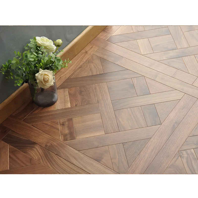 High class interior walnut parquet massif 600x600x15(2)mm American walnut wood versailles parquet flooring