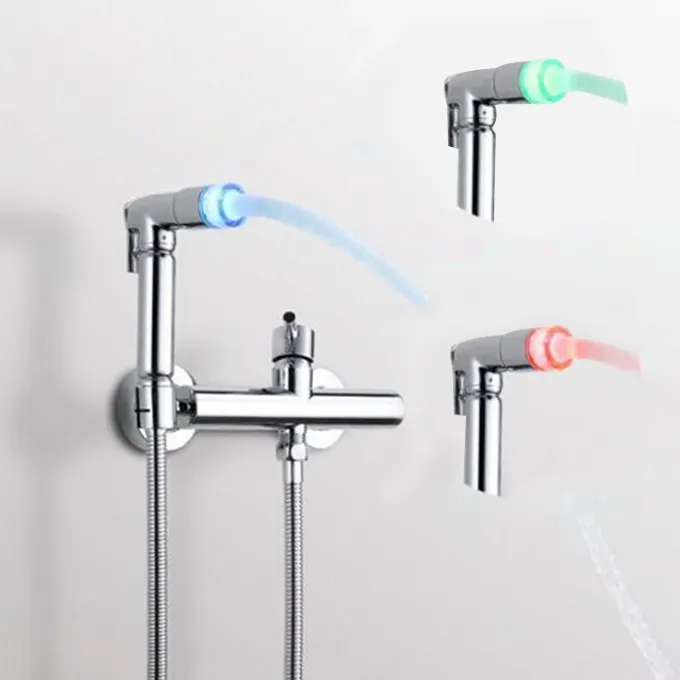 Offre Spéciale Led En laiton Bidet Spray Avec vanne d'arrêt Shattaf Toilette salle de bain douche tenu dans la main Automatique distributeur musulman Mélangeur