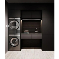 Meuble de buanderie moderne gain de place avec évier et machine à laver pour salle de bain et villa, PVC noir