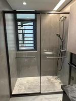 Puerta de Ducha Moderna con Marco de Aluminio y Acero Inoxidable, Un Panel Fijo y Dos Correderos, Garantía de 5 Años, Fácil de Limpiar, para Villa