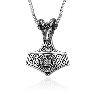 Viking Ram Head Thor Hammer <b>Titanium</b> Steel Necklace Unisex Pendant Gift Geometric Animal Design - Product Image 1