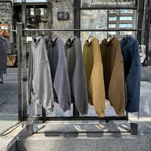 Sudadera con Capucha Extra Grande para Hombre, Color Sólido, Felpa Francesa Lavada, Estilo Urbano Otoñal - Product Image 3