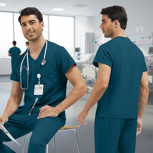Conjuntos de Uniformes Médicos Unisex con Logotipo Personalizado 42304, Tela Twill con Mezcla de Spandex, para Uso en Hospitales, Enfermeras y Doctores, Parte Superior e Inferior con Bolsillos - Product Image 2