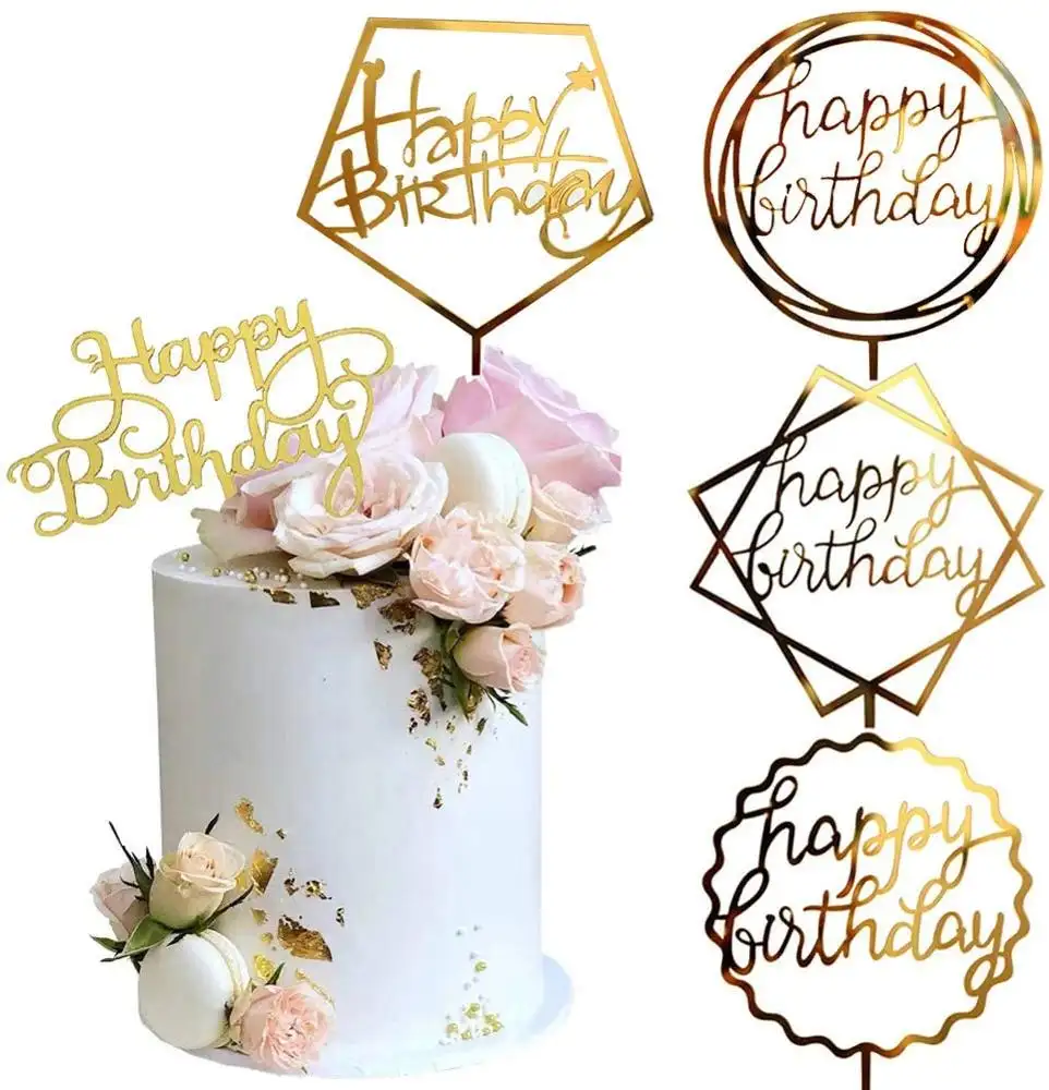 Топпер для торта на день рождения, акриловый Топпер для кексов, для различных украшений для торта на день рождения, золото