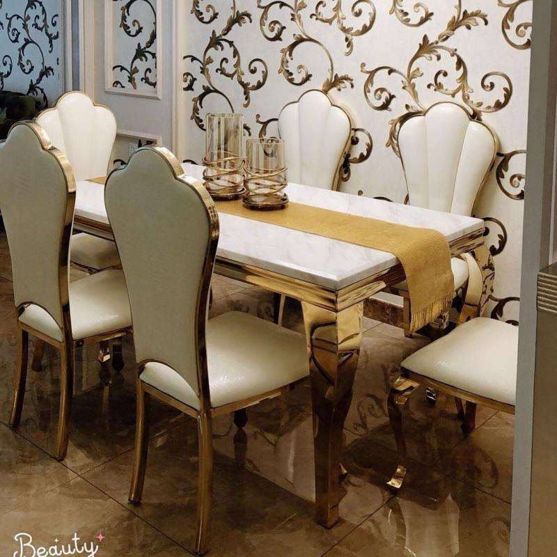 Modern Square Marble Dining Table Stainless Steel Base Adjustable ...