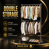Porte-vêtements à double barre Lukzer avec roulettes |   MGS-006 |   Type de sol métallique robuste |   Porte-vêtements sur roulettes pour